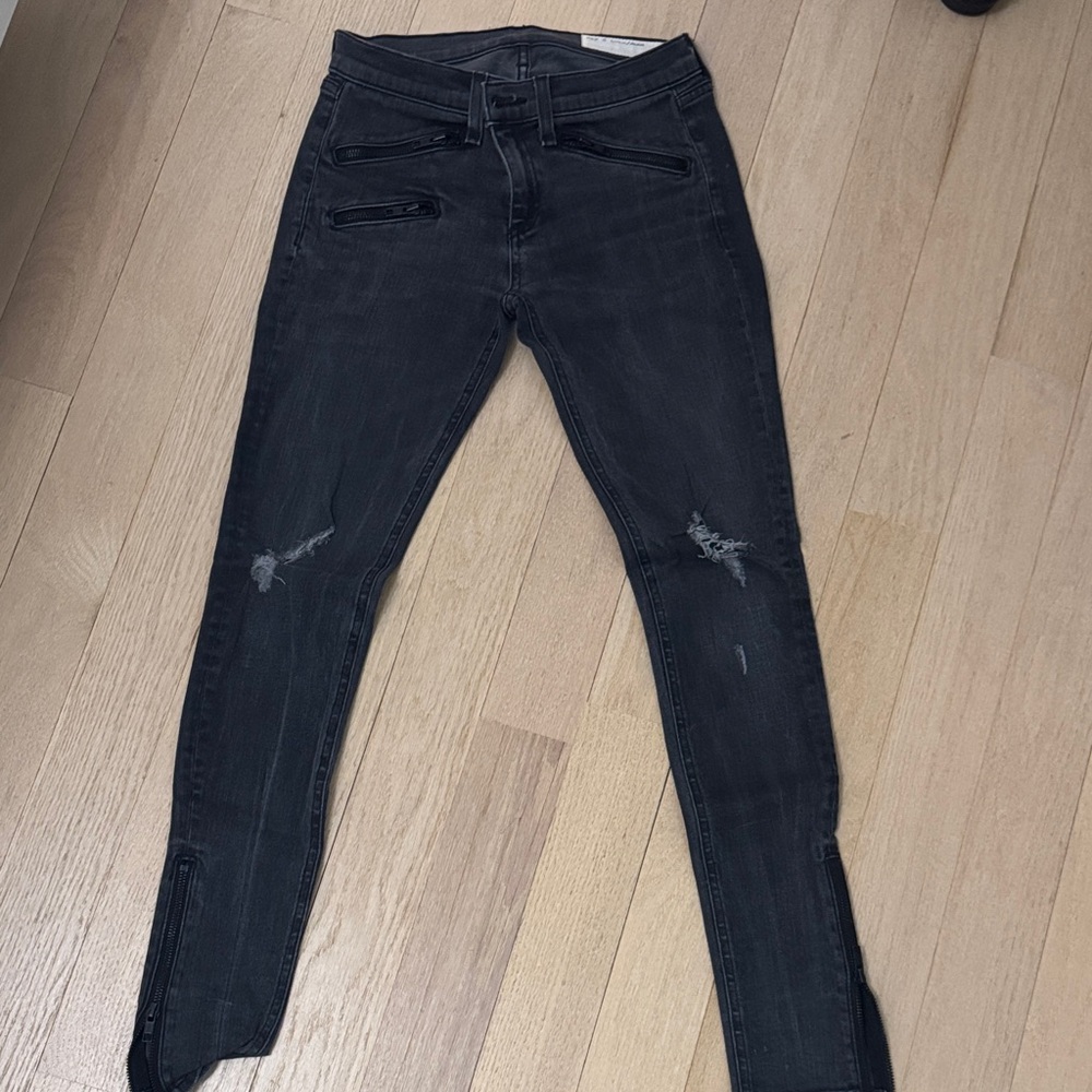 Rag & Bone Charcoal Distressed Skinny Jeans